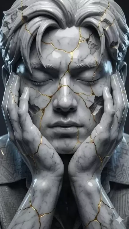 Kintsugi Marble Portrait of Sorrow