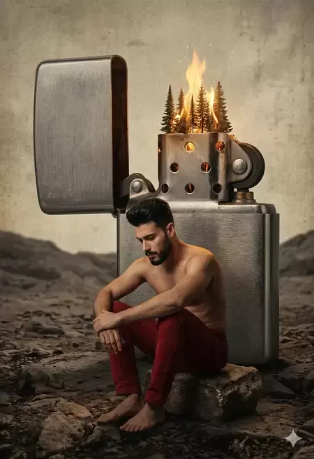 Man Beside Giant Forest Lighter