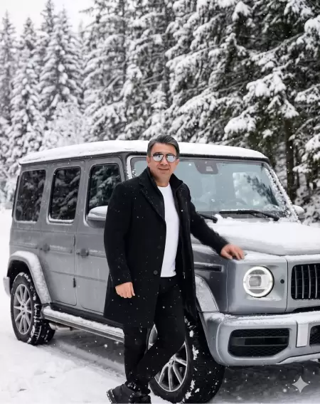 Snowy G-Wagen winter fashion portrait: görsel üretimi çalışma akışı
