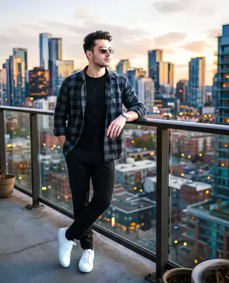 Modern city balcony man portrait