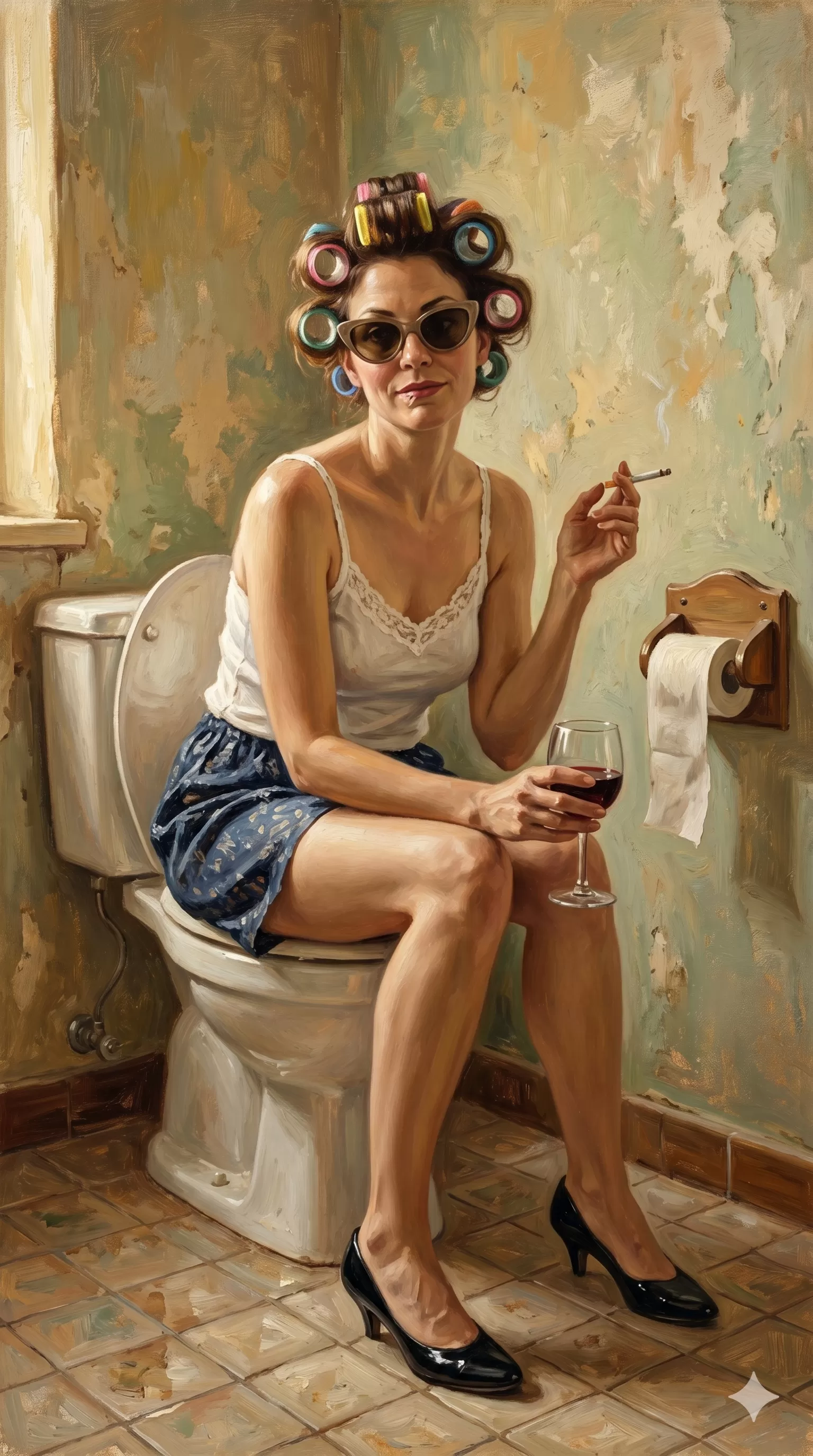 Vintage Toilet Oil Painting Reflection: görsel üretimi çalışma akışı