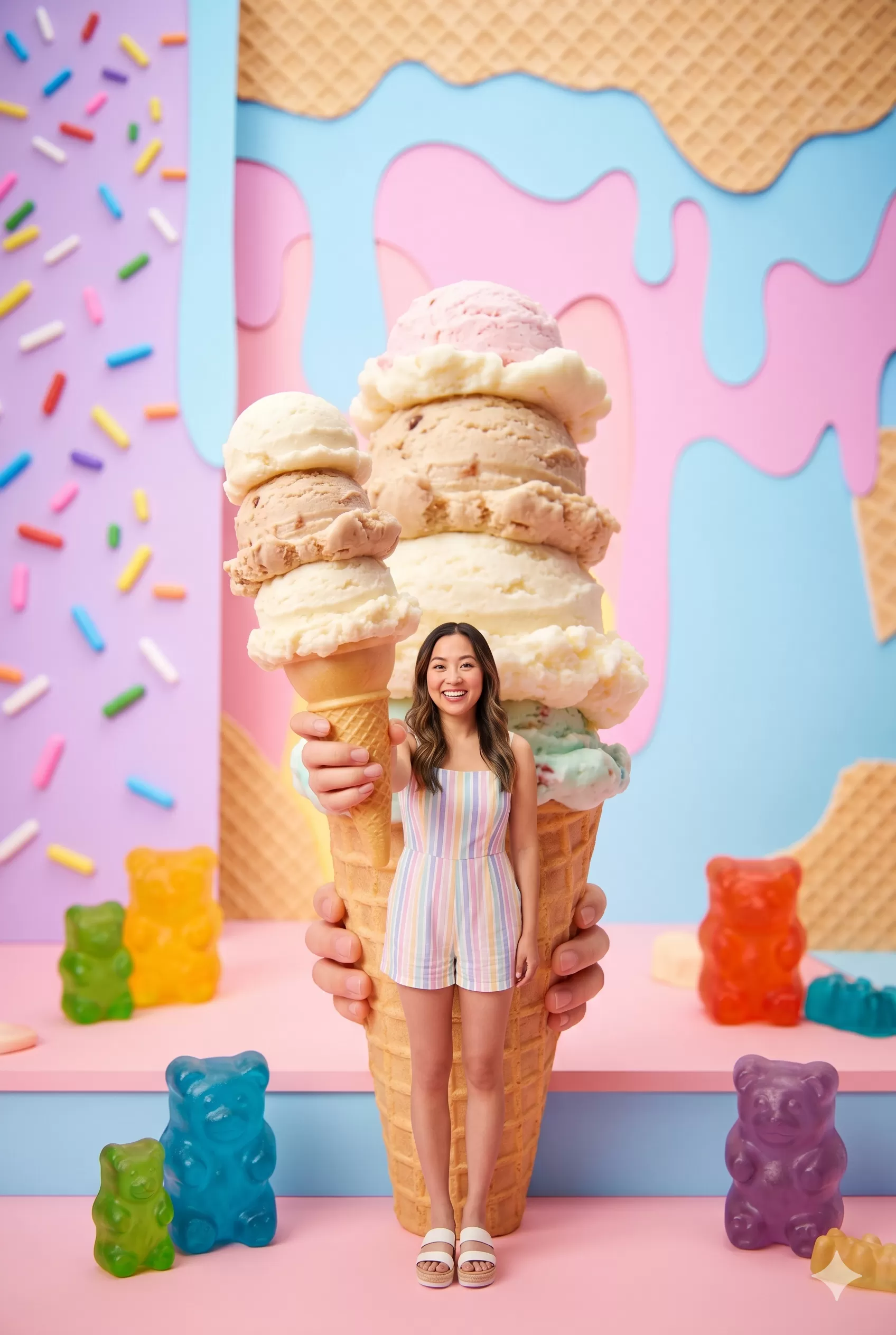 Miniature person holding giant ice cream cone: görsel üretimi çalışma akışı