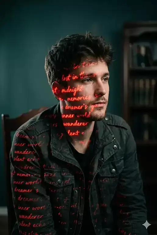 Cyberpunk red light projection portrait