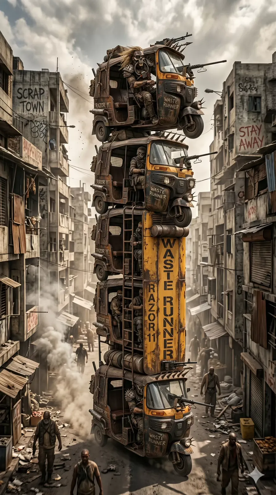 Post apocalyptic rickshaw chase