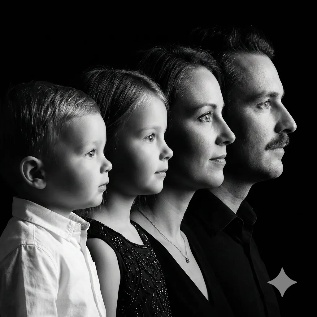 Aile Portresi için Siyah Beyaz Stüdyo Fotoğraf