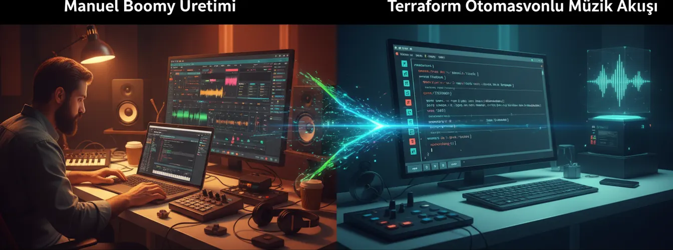 Manuel Boomy Üretimi vs Terraform Otomasyonlu Müzik Akışı Karşılaştırması