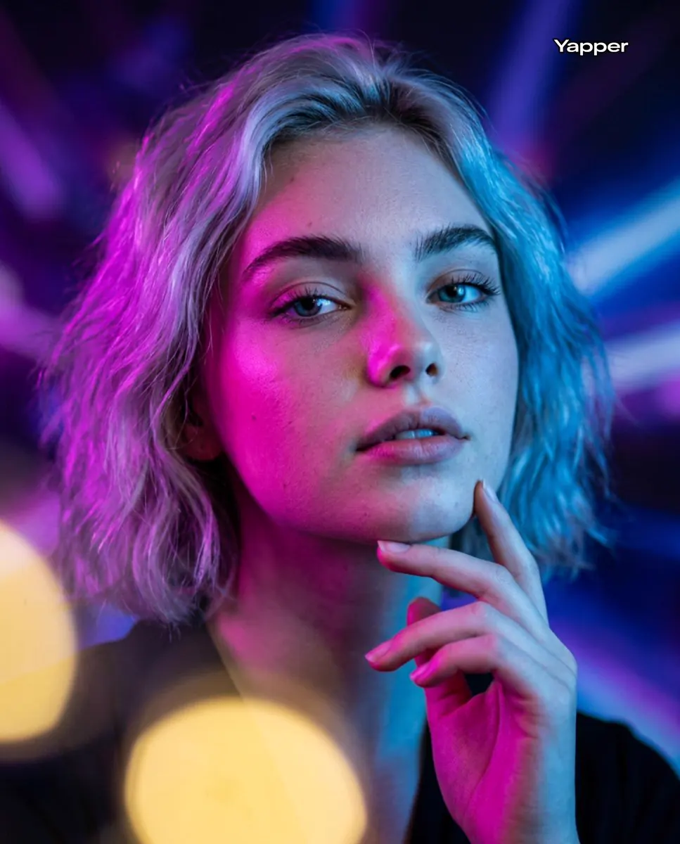 Neon Işıklar Altında Genç Kadın