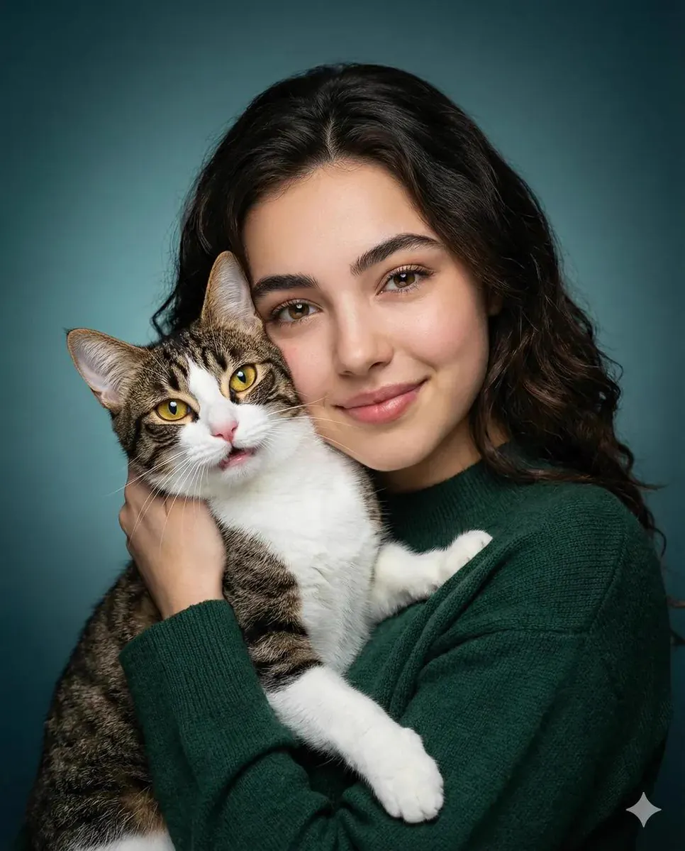 Yumuşak Kalpli Kadın ve Kedi Portresi